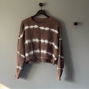 PISTOLA DISTRESSED SWEATER TAUPE WITH WHITE TIE DYE STRIPES SIZE SMALL EUC